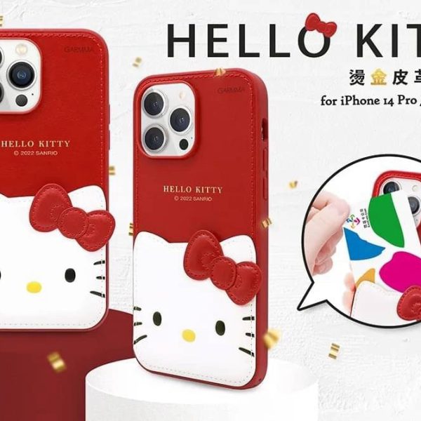 Garmma Hello Kitty iPhone 14系列 燙金皮革保護套 經典紅